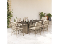 Vidaxl 7 Pcs Conjunto de Jantar P/ Jardim com Almofadões Vime Pe Bege