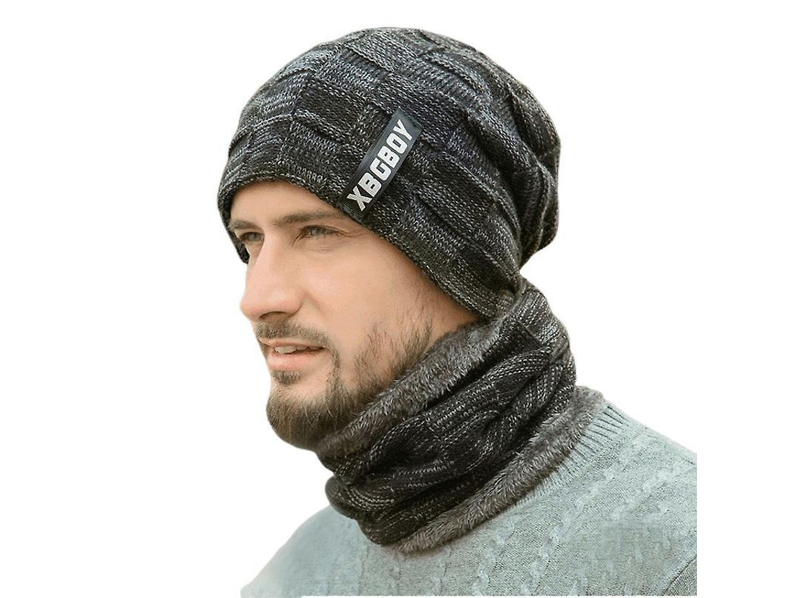 Conjunto de gorro e cachecol de lã para inverno masculino 2026, gorro de esqui forrado com lã quente