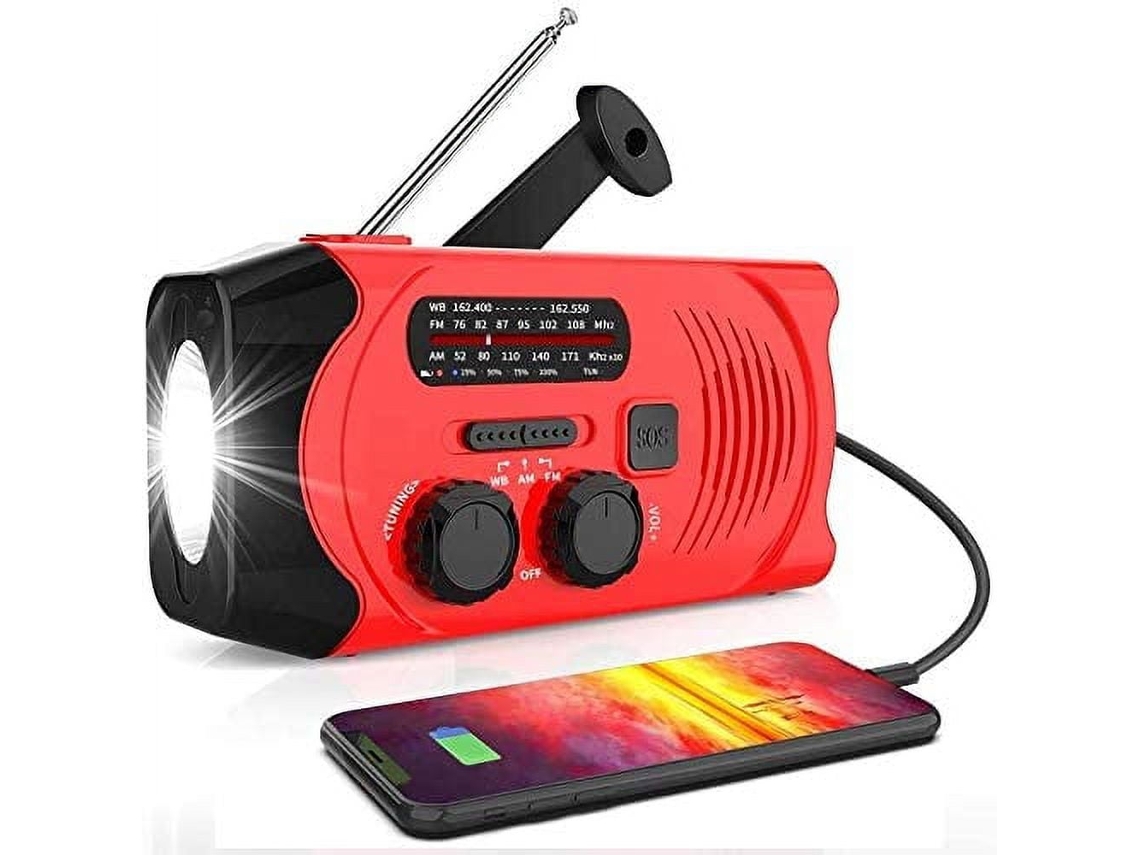 RÁDIO DE EMERGÊNCIA AQUAFORGE com alarme sos por manivela, bateria externa 1200mah, carregador múltiplo, am/fm, solar, lanterna led