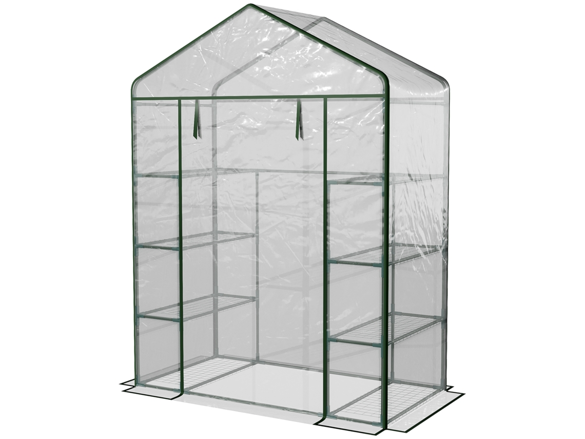 Estufa De Jardim Com 8 Prateleiras Cobertura De Pvc E Estrutura De Aço 143x73x195 Cm Transparente E Verde