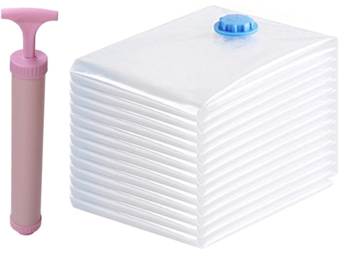 Conjunto 5 Sacos Armazenamento Vácuo Bomba Manual Compressíveis Transparentes Otimizam Espaço Roupas Edredons GOKOCO