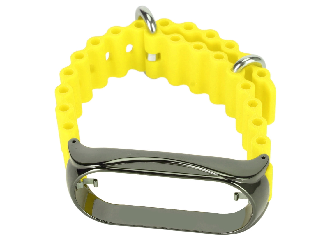 Pulseira de Silicone com Capa Protetora de Aço Inoxidável para Mi Band 7 Amarela