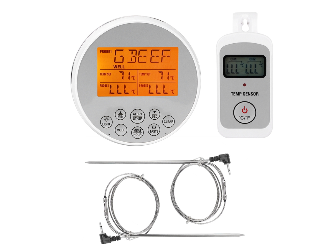 Termômetro Digital LCD para Churrasco e Carnes com Duas Sondas AQUAFORGE
