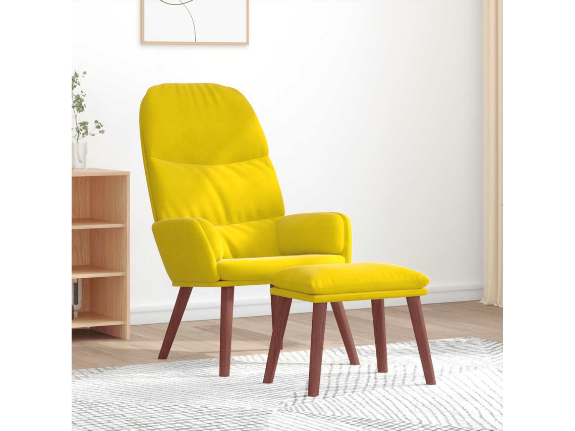 Vidaxl Cadeira De Descanso Com Banco P/ Pés Veludo Amarelo