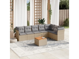 Vidaxl 8 Pcs Conj. Sofás Jardim C/ Almofadões Vime Pe Bege Misturado