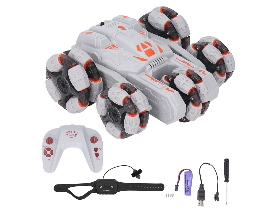 Carro De Manobras Rc Com Detecção De Gestos 2.4ghz 360° Luzes 5 Rodas Cinza