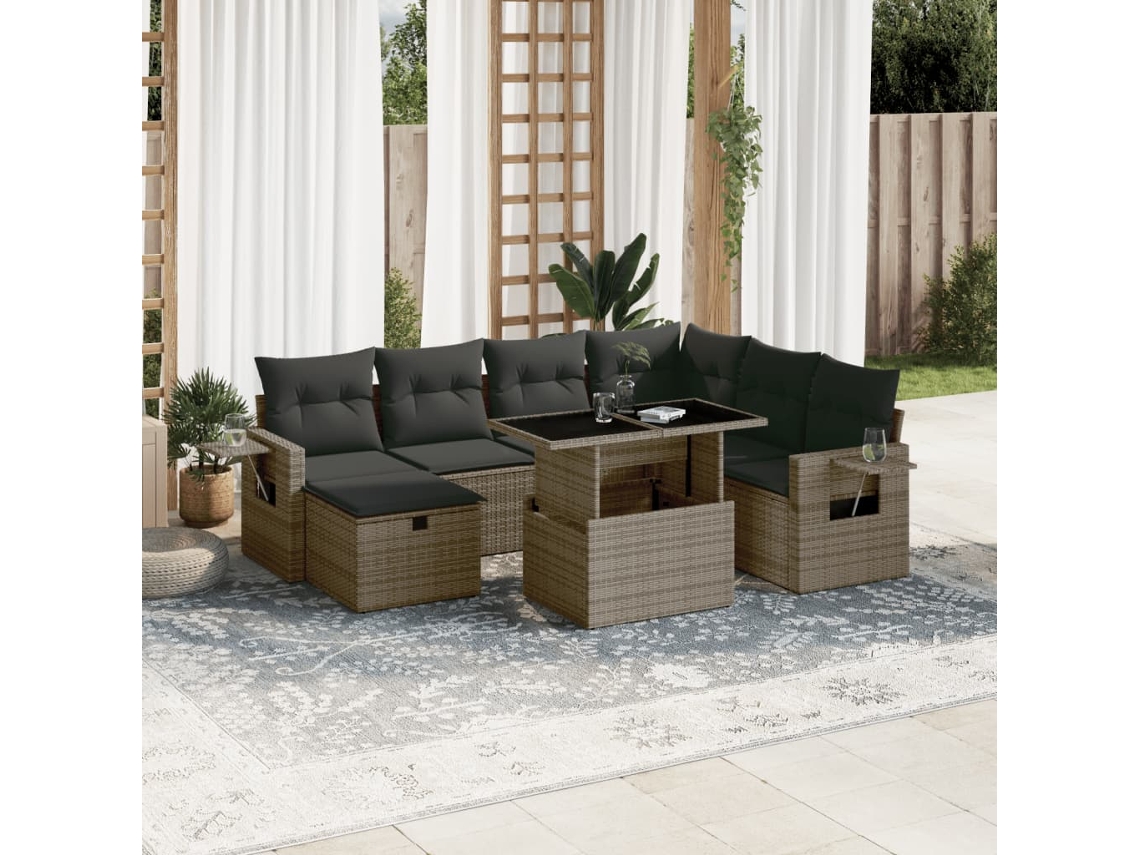 Vidaxl 8 Pcs Conjunto Sofás De Jardim C/ Almofadões Vime Pe Cinzento
