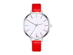 Relógio de Pulso Feminino de Quartzo com Pulseira de Couro Pu Estilo Simples Zhoulianfa Vermelho