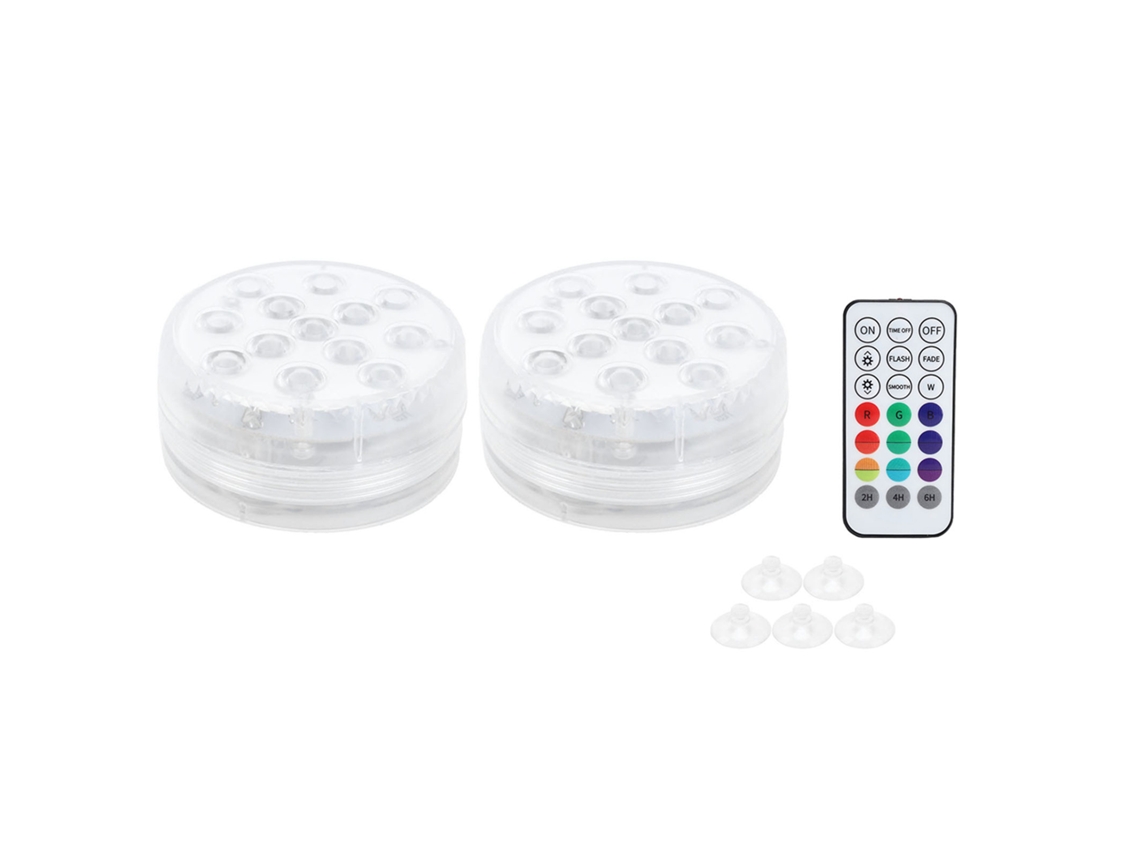 2pcs Lâmpada Subaquática Magnética Ip68 Rgb Led com Controle Remoto e Ventosas para Piscina | S/MARCA