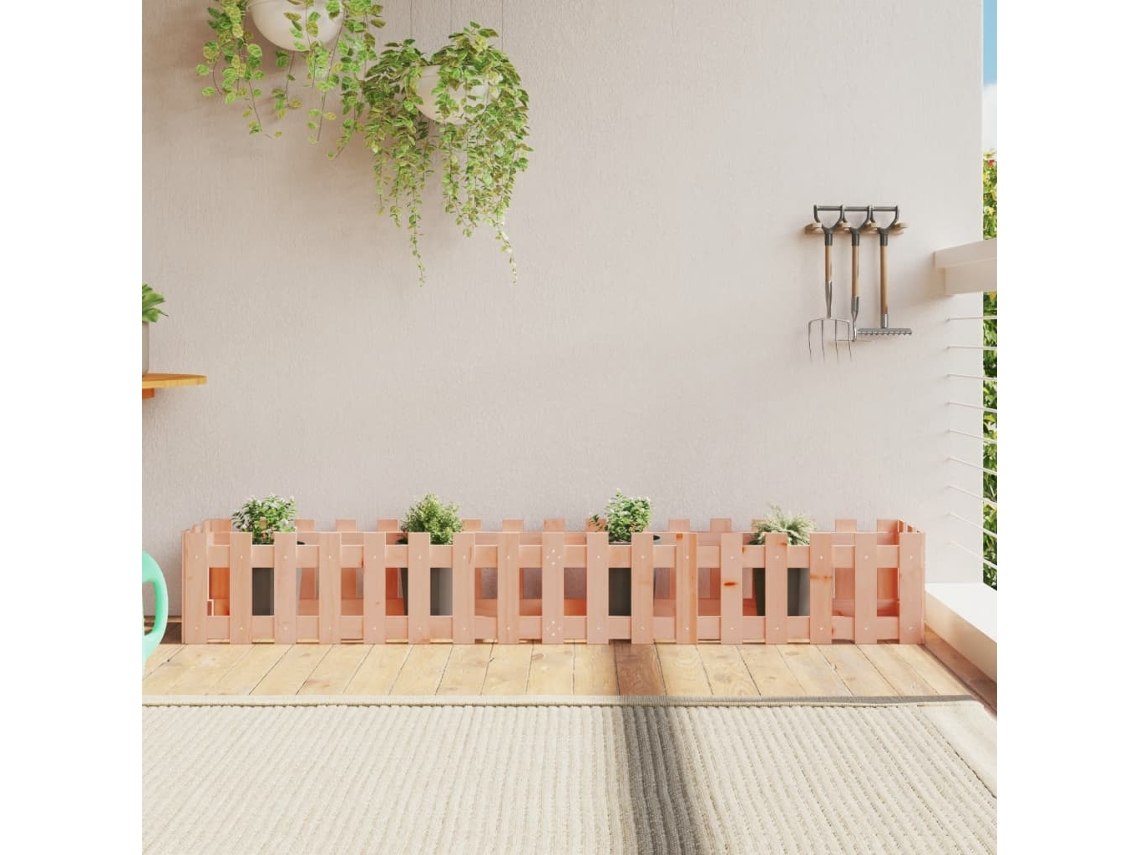 Vidaxl Canteiro Elevado C/ Design De Cerca 200x30x30cm Madeira Douglas
