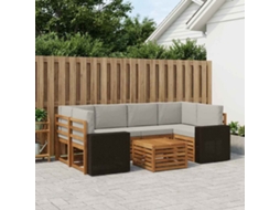Vidaxl Conjunto De Sofás Para Exterior 7 Pcs Natural E Cinzento-claro