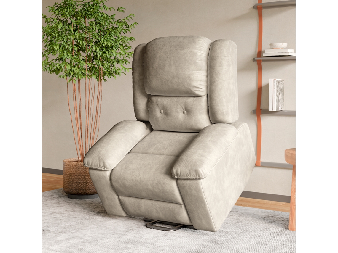 Cadeira de Massagem Elétrica SIMURQ, Tecido Castanho, 102x93x106cm, Poltrona Relax Inclinável com Aquecimento e Levantamento, Sala de Estar