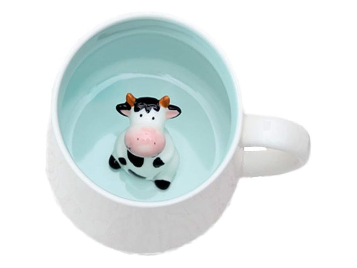 Taza De Cerámica Con Animalito Cow 12 Oz Regalo De Navidad Cumpleaños Para Niños Niñas