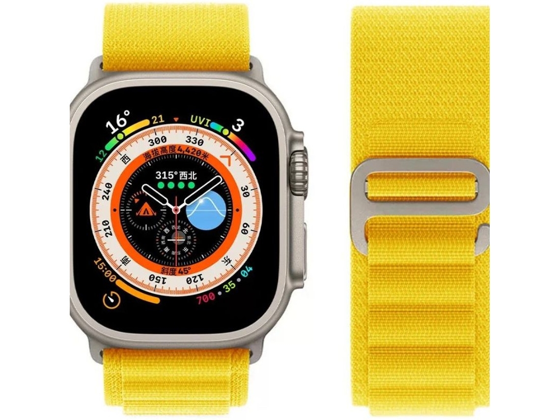 Pulseira Alpine Hook ORYSIN para Apple Watch Series 8 41mm na cor amarela, com design resistente e elegante.