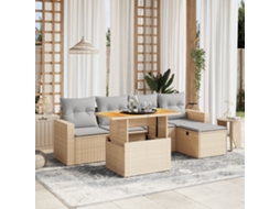 Vidaxl 6 Pcs Conjunto De Sofás P/ Jardim Com Almofadões Vime Pe Bege