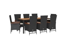 Conjunto de 9 Jantar para Jardim com Almofadões Vime Pe Preto MAISON EXCLUSIVE