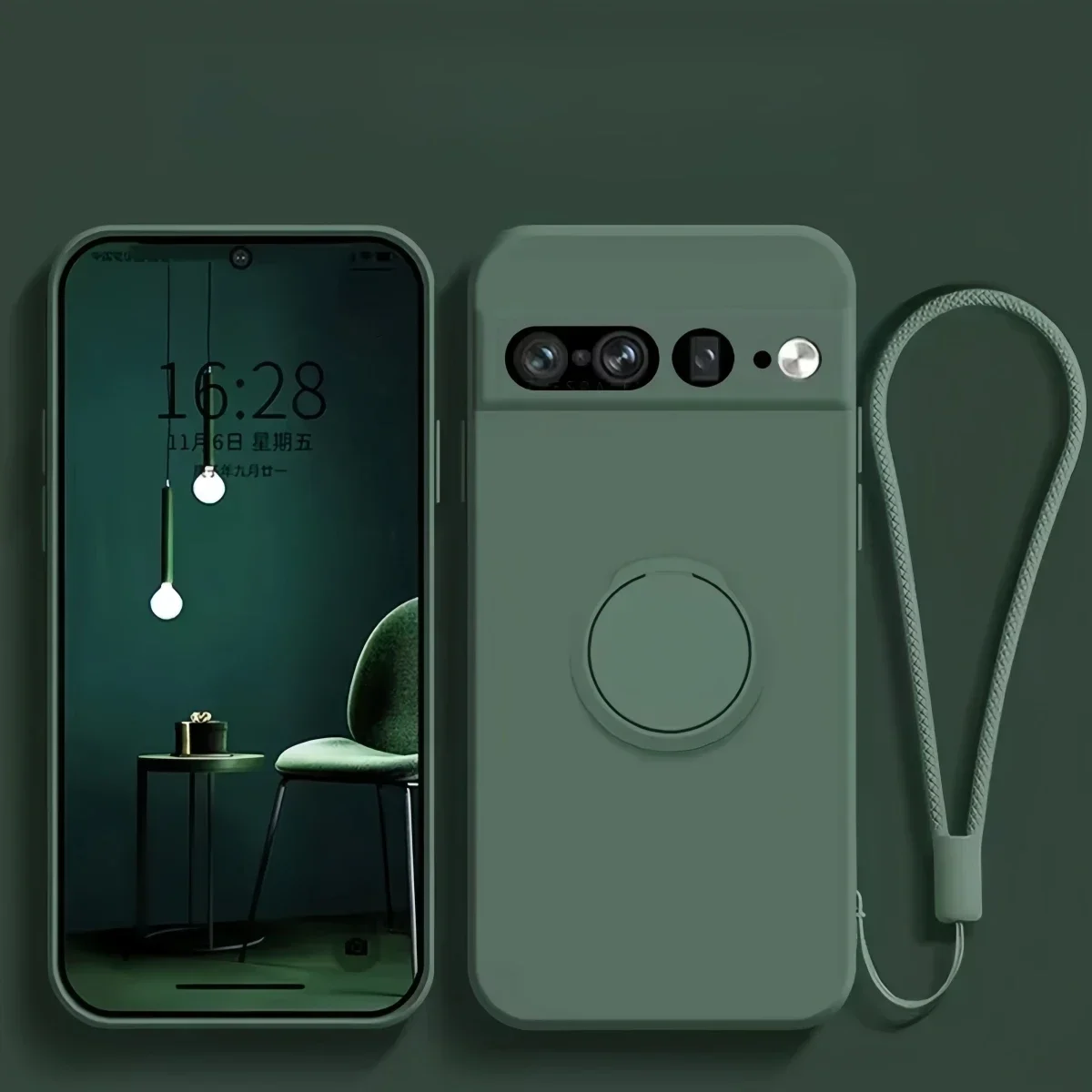 (verde Escuro, Google Pixel 10 Pro Xl) Capa De Celular Em Silicone Líquido Macio Com Suporte De Anel Magnético E Proteção Contra Impactos.