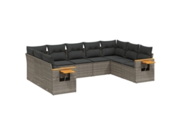 Conjunto de 9 sofás para jardim com almofadões Vime Pe Cinzento MAISON EXCLUSIVE (90x200 cm)