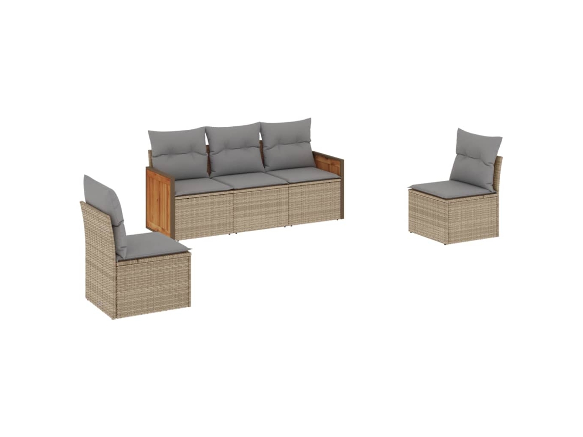 Conjunto de 5 Sofás para Jardim com Almofadões Vime Pe Bege MAISON EXCLUSIVE (5 pcs)