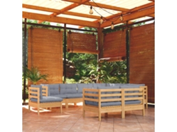 Vidaxl 9 Pcs Conjunto Lounge De Jardim + Almofadões Cinza Pinho Maciço