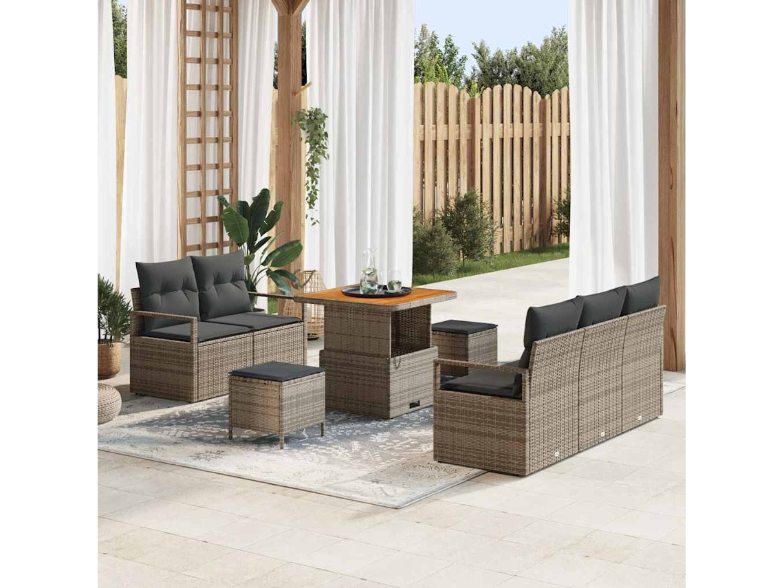 Vidaxl Conjunto De Sofá De Jardim Com Almofada 8 Pcs Cinzeto