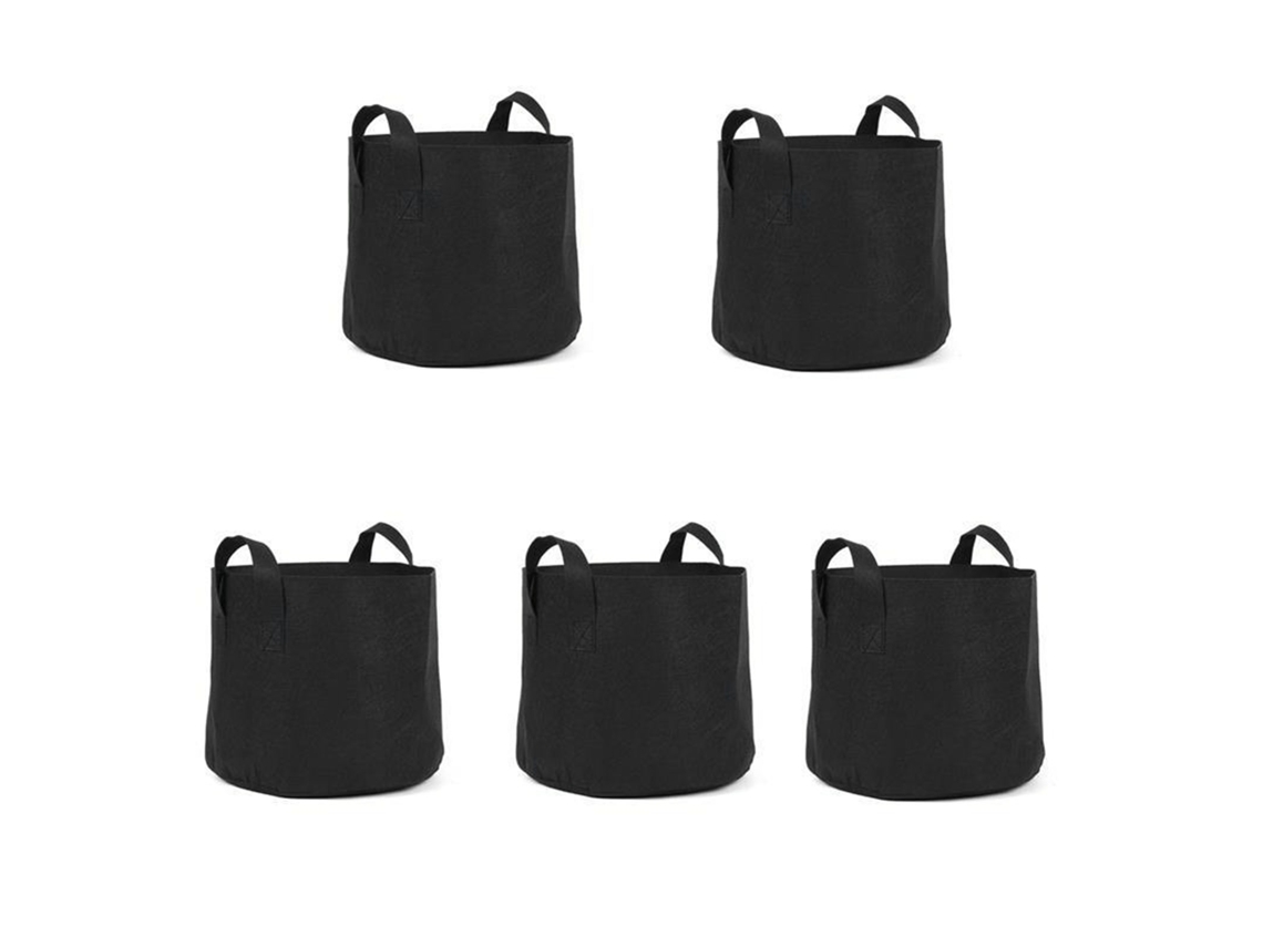 Conjunto de 5 Sacolas de Cultivo de 5 Galões em Tecido Respirável com Alças para Plantas PRETO