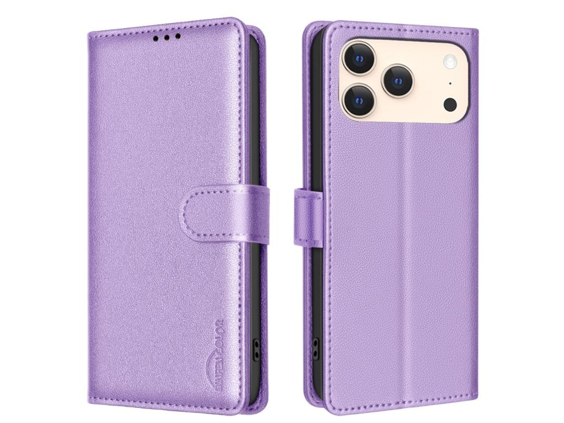 Capa De Couro Para Iphone 17 Pro Com Textura De Lichia E Proteção Rfid Antirroubo.