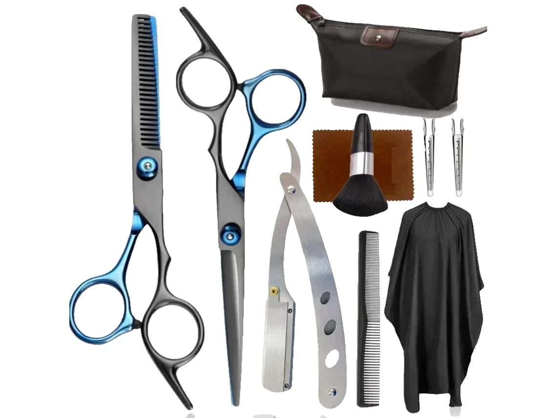 Conjunto De Tesouras Para Cortar Cabelo, 6,5 Polegadas, Tesoura De Corte, 28 Dentes, Preto E Azul Brilvibera
