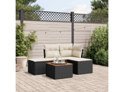 Vidaxl 5 Pcs Conjunto Sofás De Jardim Com Almofadões Vime Pe Preto