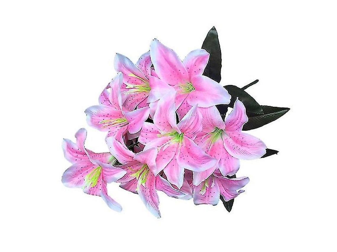 2 Peças De Lírios Artificiais Com 10 Cabeças Flores Falsas Decoração Para Casamento Festa Lar Jardim Rosa