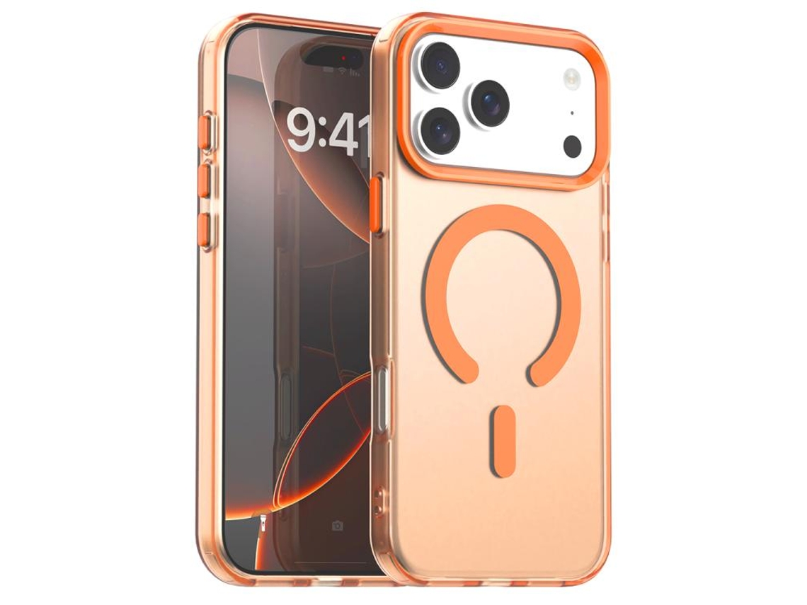 Capa Híbrida Para Iphone 17 Pro - Pc E Tpu Com Magsafe | Carregamento C-type | Candy Design - Laranja