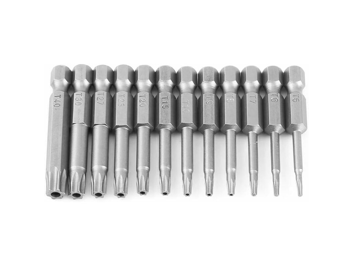 Jogo De Brocas Com 12 Peças, Encaixe Hexagonal 1/4 Polegada, Pontas Torx T5 A T40. -aquaforge
