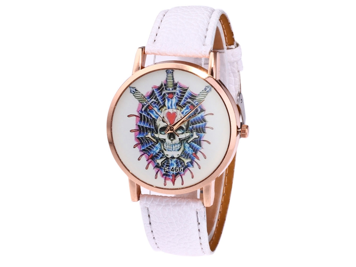 Relógio de quartzo unissex para casais com pulseira de PU e mostrador estilo punk (branco)