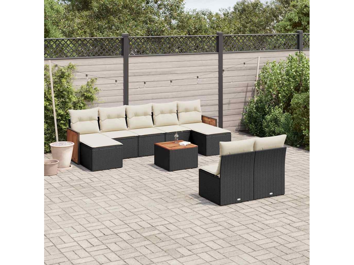 Jogo de Sofá Jardim 10 Peças C/ Almofadões Vime Pe Preto Dkd Home Decor