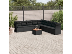 Vidaxl 10 Pcs Conjunto Sofás De Jardim C/ Almofadões Vime Pe Preto