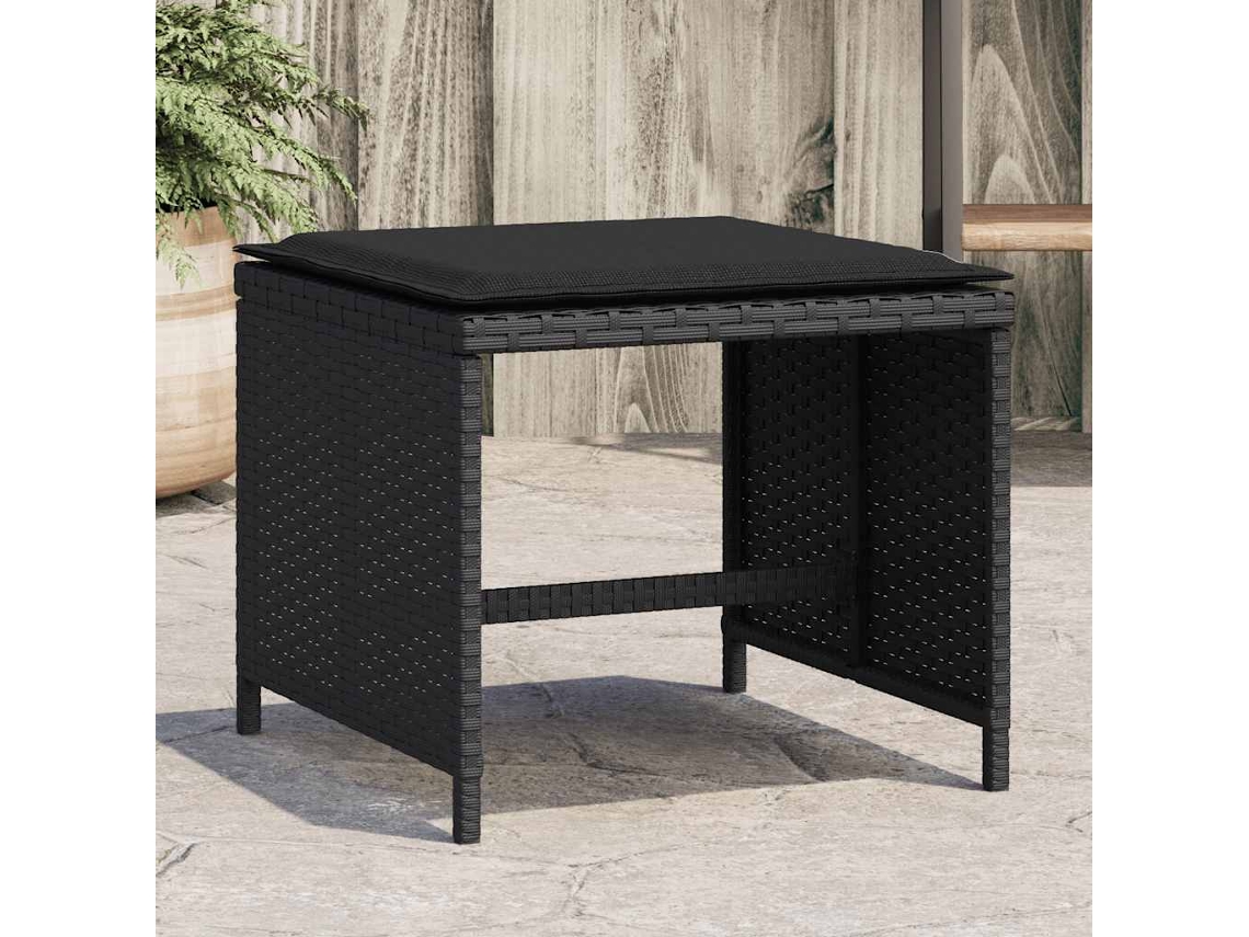 Vidaxl Bancos De Jardim Com Almofadões 4 Pcs 41x41x36 Cm Vime Pe Preto