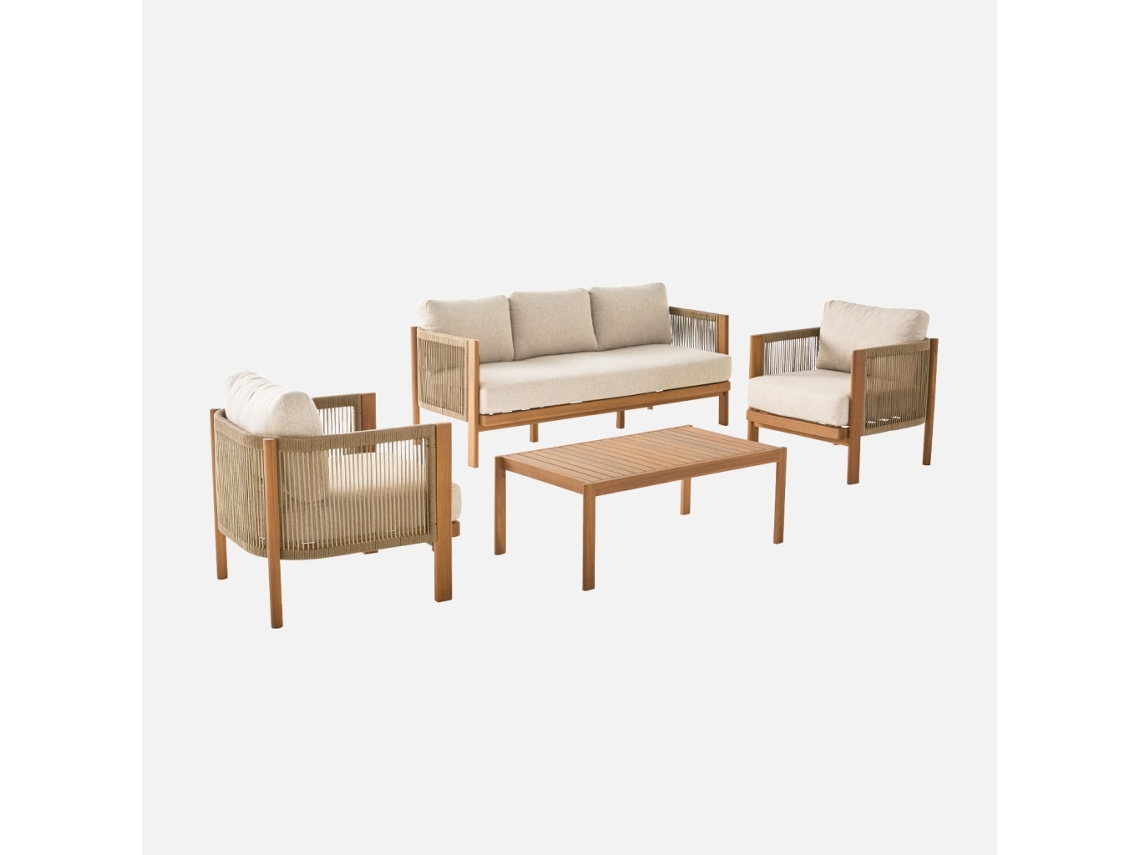 Conjunto De Jardim Em Acácia E Cordas, 5 Lugares, Cru