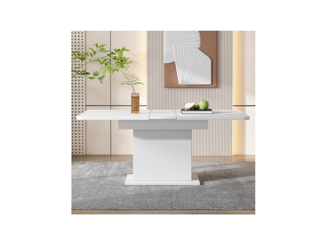 Mesa De Jantar Extensível Com Armazenamento, Retangular, Moderna E Simples Em Ferro, Branca Multifuncional E Econômica Em Espaço Liptaptyn