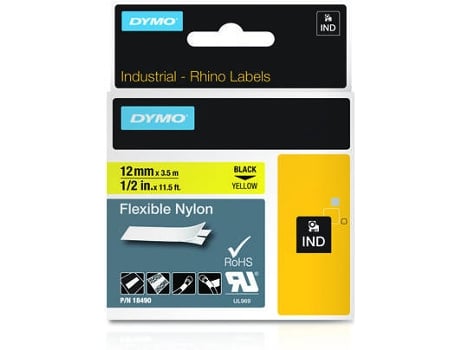 Cassete de Fita de Etiquetar DYMO 18490 Preto sobre amarelo