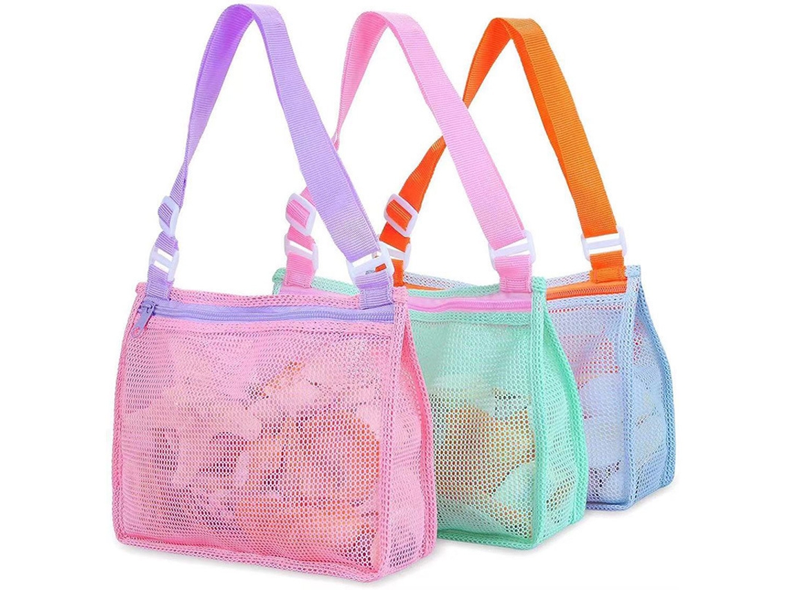Conjunto De 3 Bolsas Praia Em Tela Para Crianças, Ideais Colecionar Conchas E Outros Brinquedos Praia. Possuem Zíper. -aquaforge