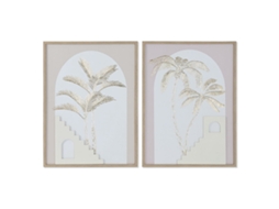 Pintura HOME ESPRIT Branco Bege Palmeiras Escandinavo 45 x 2,2 x 60 cm (2 Unidades)