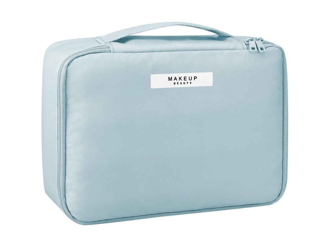 2026-linjou Bolsa De Maquiagem Grande Impermeável Para Viagens Com Compartimento De Pinceis Azul Azul