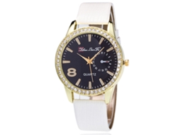 Relógio de Pulso Feminino de Quartzo com Pulseira de Couro Pu Estilo Simples Elegante Branco