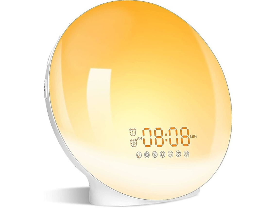 Lurelia Despertador Feito Pelo Homem Com Simulação De Nascer E Pôr Do Sol, Alarme Duplo, Abajur, Função Soneca, Rádio Fm, 7 Sons Naturais, 7 Cores