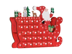 Calendário de Natal de Madeira, 24 Gavetas, Papai Noel, Trenó, 22,5x8x36cm Vermelho S/MARCA