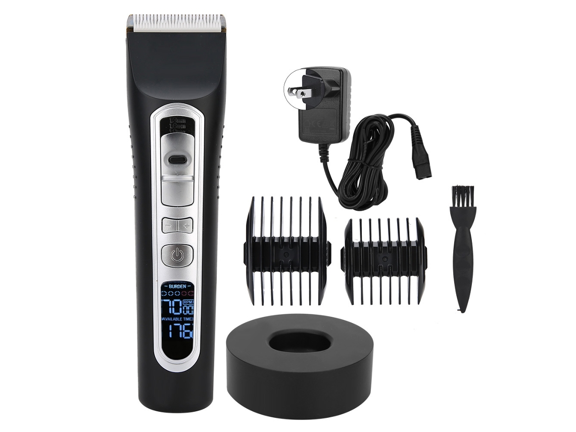 Aparador De Cabelo Elétrico Recarregável Com Display Lcd Multifuncional Base Preto