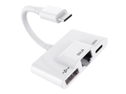 Adaptador Usb c para Rj45 Gigabit, 3 em 1 Portátil, Branco AOZORZ