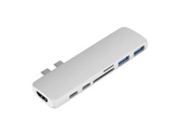 Adaptador Hub Usb-c Para Hdmi, Usb3.0 Com Leitor De Cartões Para Macbook Pro 13 15'' Prata 7 Em 1