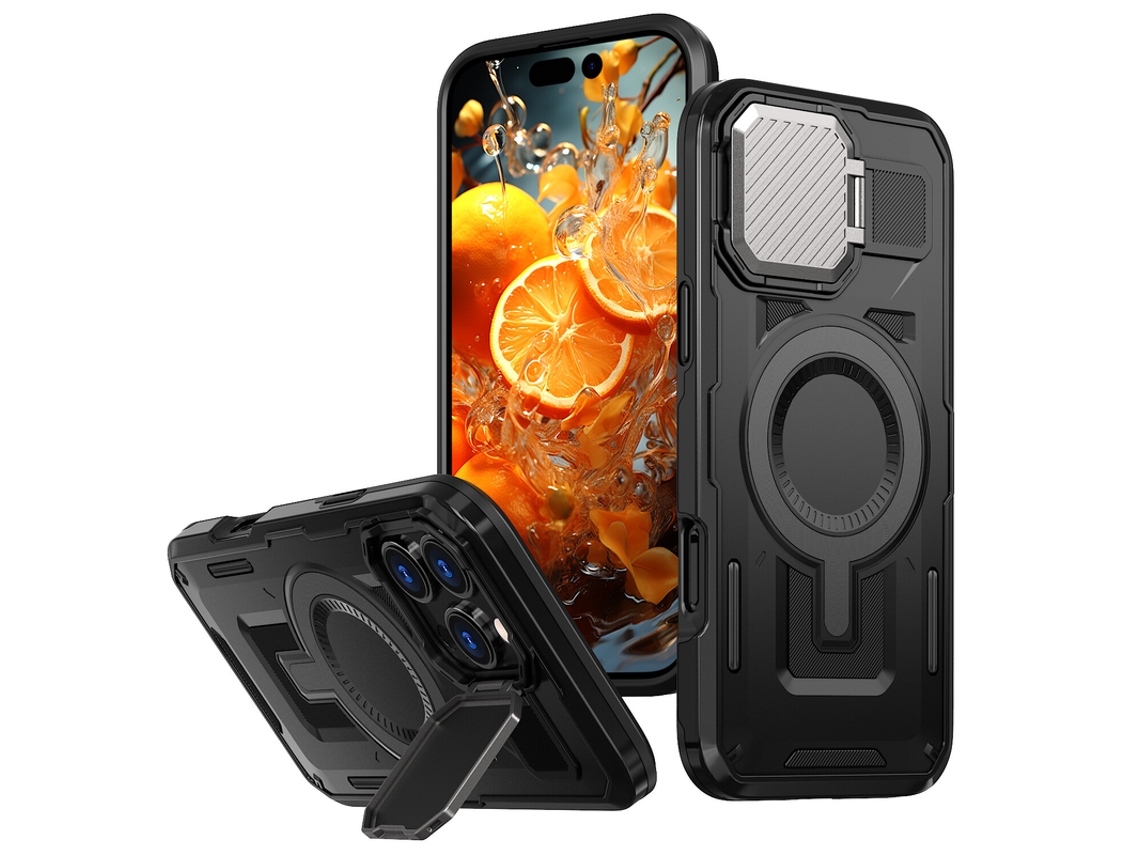 Capa Para Iphone 17 Pro Max Suporte Tampa Lente Robusta Magnético Preto Czhhmart