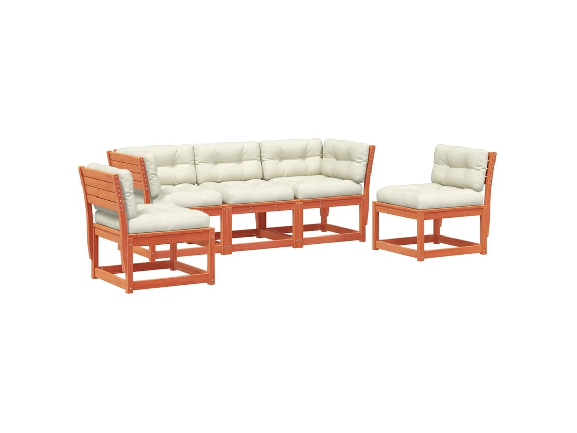 Conjunto de Sofás 5 Peças Jardim + Almofadões Pinho Maciço Castanho Mel MAISON EXCLUSIVE